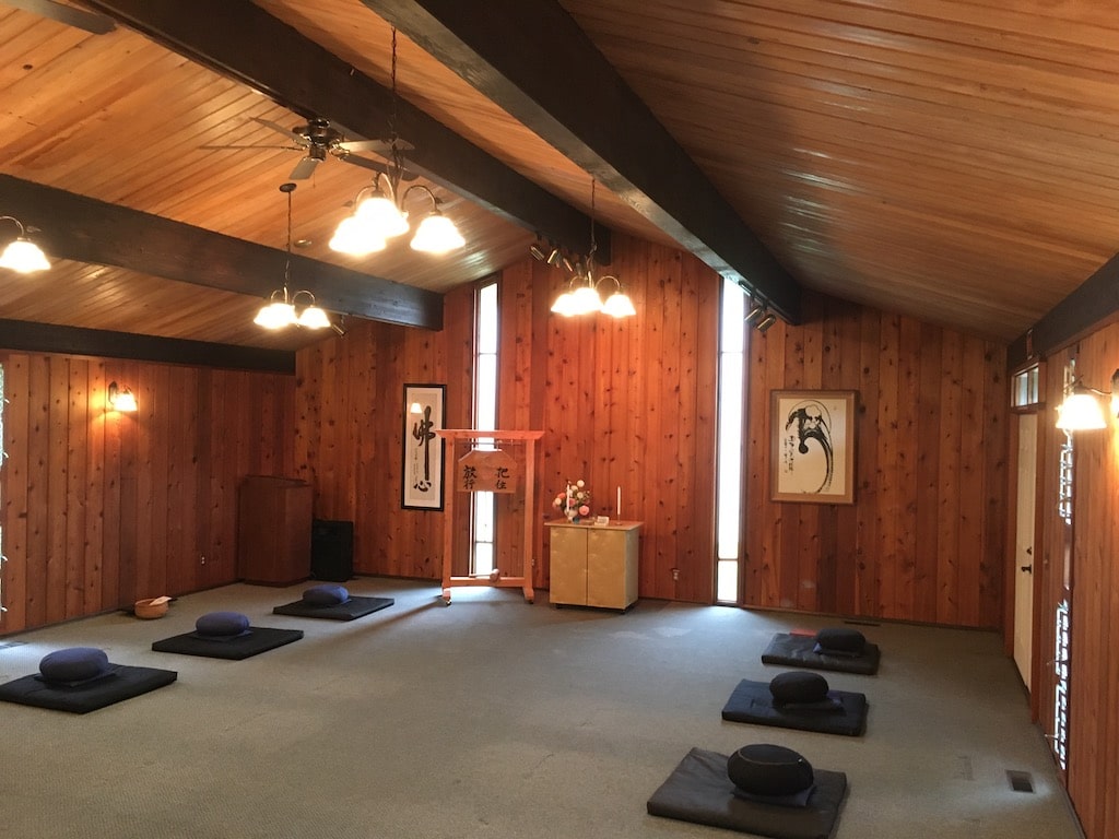 Cushions and altar set up in our meditation space.